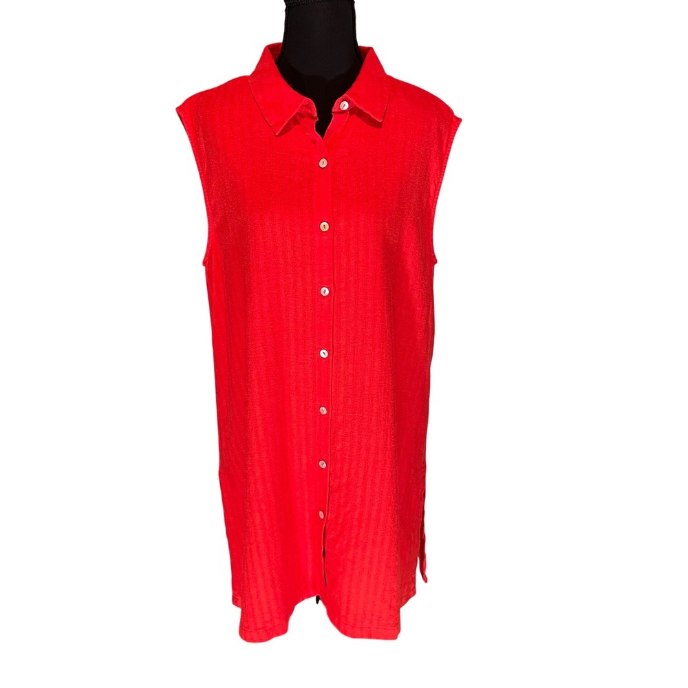 Marc New York Red Linen Blend Sleeveless Button Down Tunic Top Small Coastal